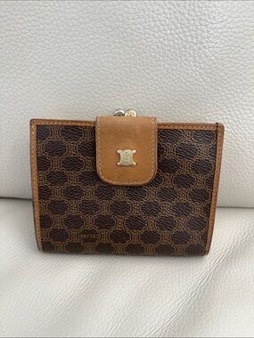 Celine macadam compact kisslock wallet in coated canvas with leather trim